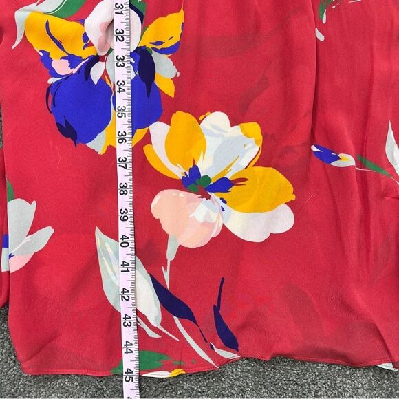 Shoshanna Emanuela Floral Smocked Waist Midi Dress Red Long Sleeve V-Neck 4 NWT - Picture 10 of 16